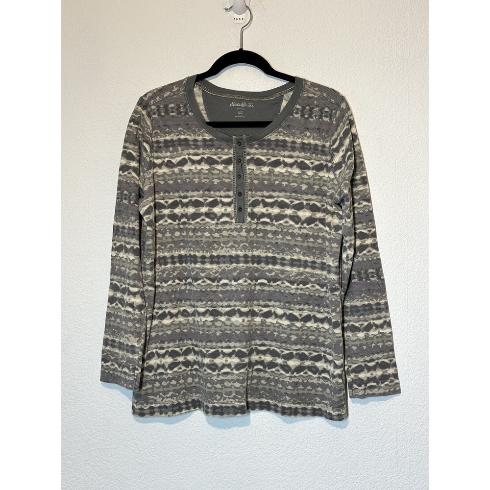 Eddie Bauer Womens Size XXL Thermal Henley Top Southwest Print Aztec